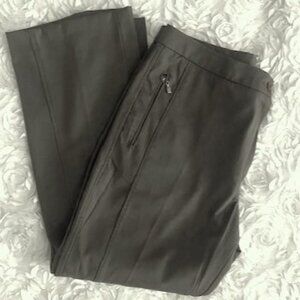 Chanel Boutique Olive Green Pants Zippered Pockets W/Logo Stretch Sz L